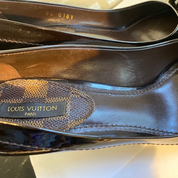 Louis Vuitton open toe brown leather pumps Damier cube heels 36.5 dice sandals - Picture 7 of 9